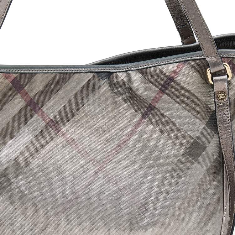 Pre Owned Burberry Metallic Grey Nova Check Coated Canvas And Leather Canterbury Tote