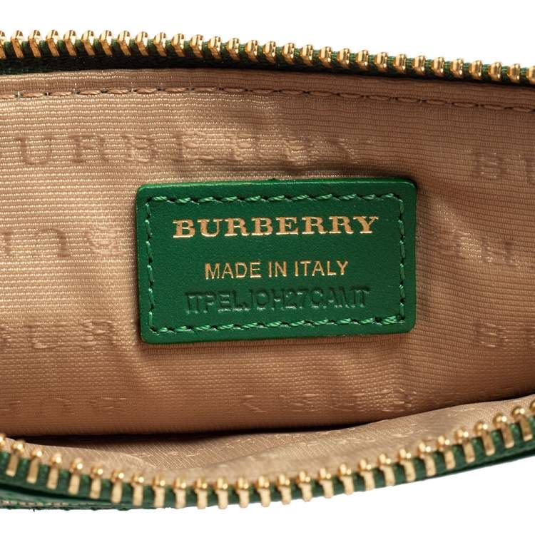 Pre Owned Burberry Beige/Green Haymarket Check PVC and Leather Wristlet Clutch