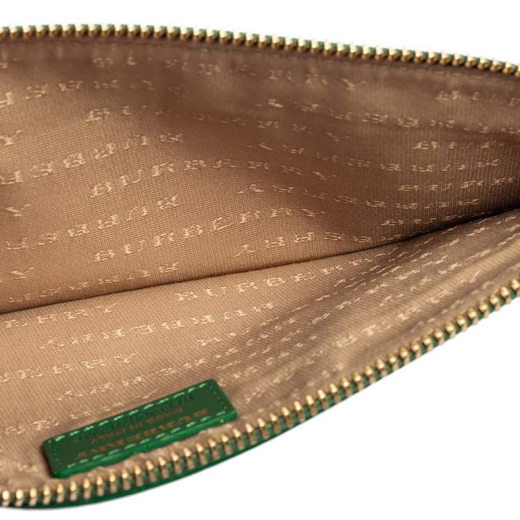 Pre Owned Burberry Beige/Green Haymarket Check PVC and Leather Wristlet Clutch