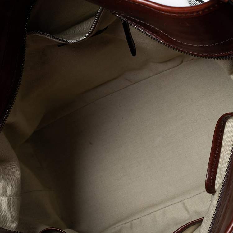 Pre Owned Burberry Brown Check Canvas and Leather Bucket Shoulder Bag