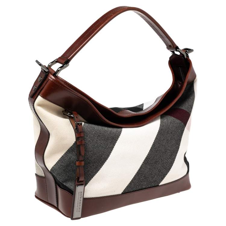 Pre Owned Burberry Brown Check Canvas and Leather Bucket Shoulder Bag
