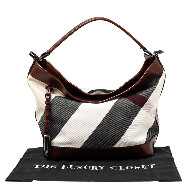 Pre Owned Burberry Brown Check Canvas and Leather Bucket Shoulder Bag