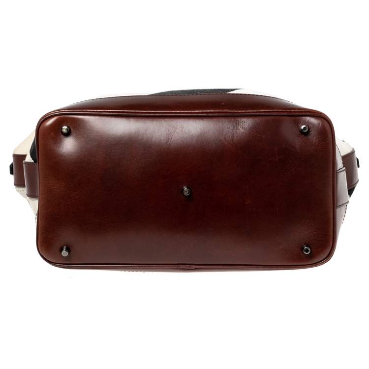 Pre Owned Burberry Brown Check Canvas and Leather Bucket Shoulder Bag