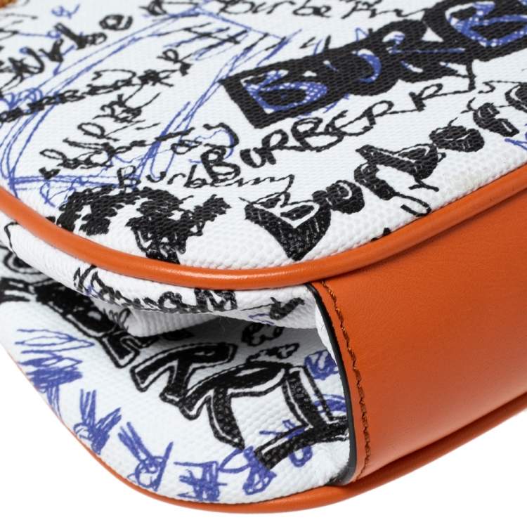 Pre Owned Burberry Orange/White Doddle Print Canvas and Leather Frame Clutch Bag