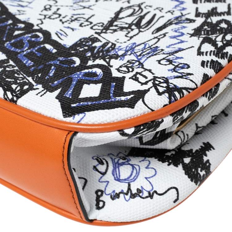 Pre Owned Burberry Orange/White Doddle Print Canvas and Leather Frame Clutch Bag
