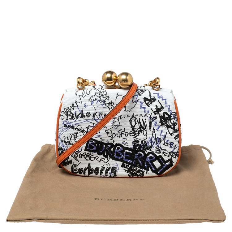 Pre Owned Burberry Orange/White Doddle Print Canvas and Leather Frame Clutch Bag