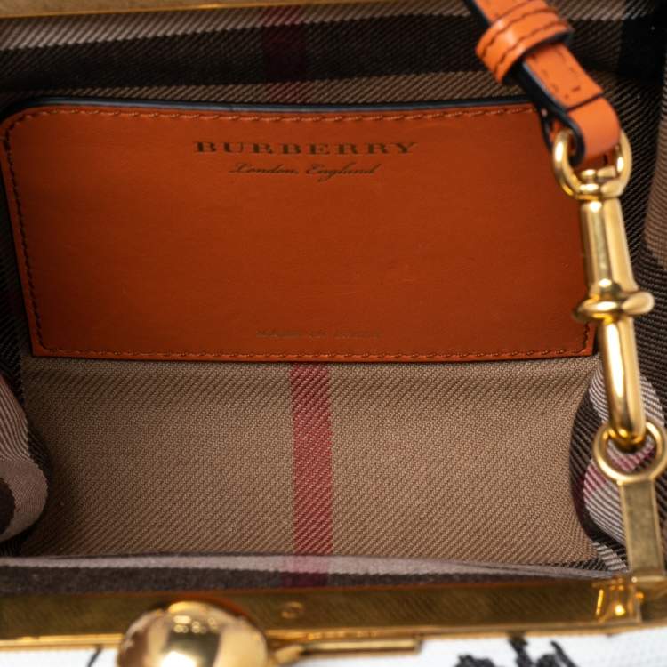 Pre Owned Burberry Orange/White Doddle Print Canvas and Leather Frame Clutch Bag