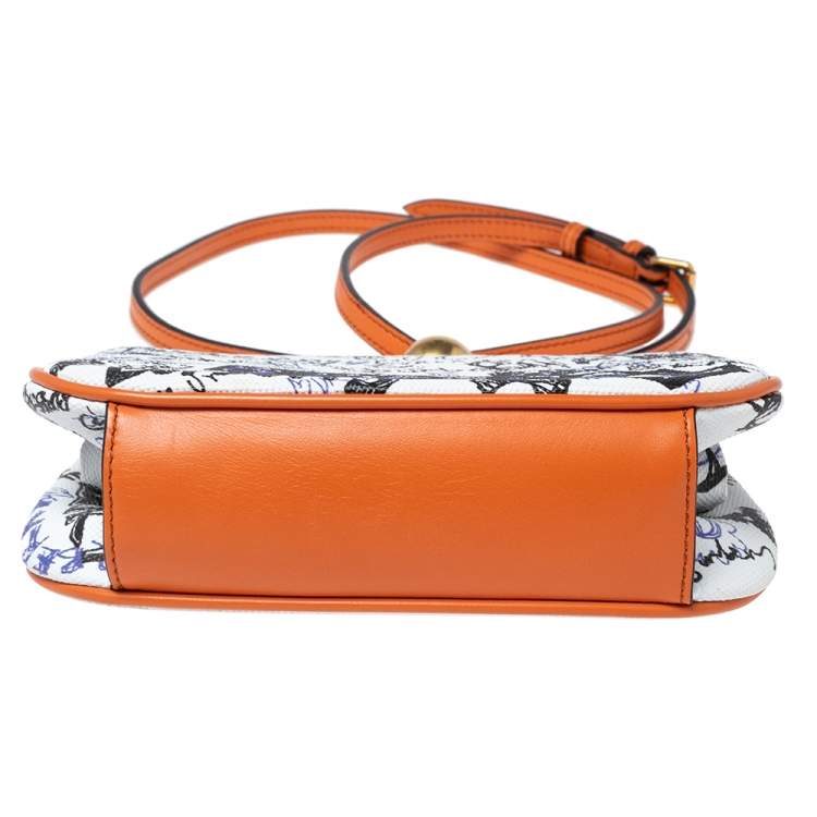 Pre Owned Burberry Orange/White Doddle Print Canvas and Leather Frame Clutch Bag