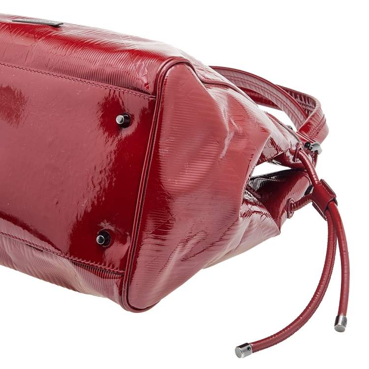 Pre Owned Burberry Red Check Embossed Patent Leather Bilmore Tote
