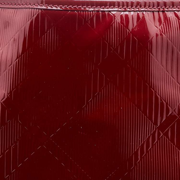 Pre Owned Burberry Red Check Embossed Patent Leather Bilmore Tote