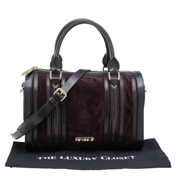 Pre Owned Burberry Tri-Color Leather And Suede Medium Alchester Bowling Bag