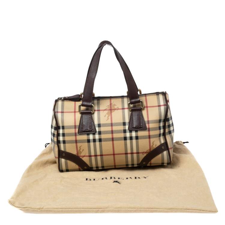 Pre Owned Burberry Beige Haymarket Coated Canvas and Leather Chester Bowling Bag