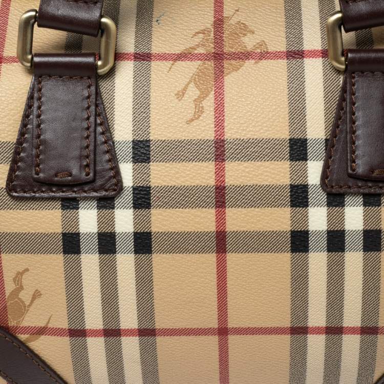 Pre Owned Burberry Beige Haymarket Coated Canvas and Leather Chester Bowling Bag