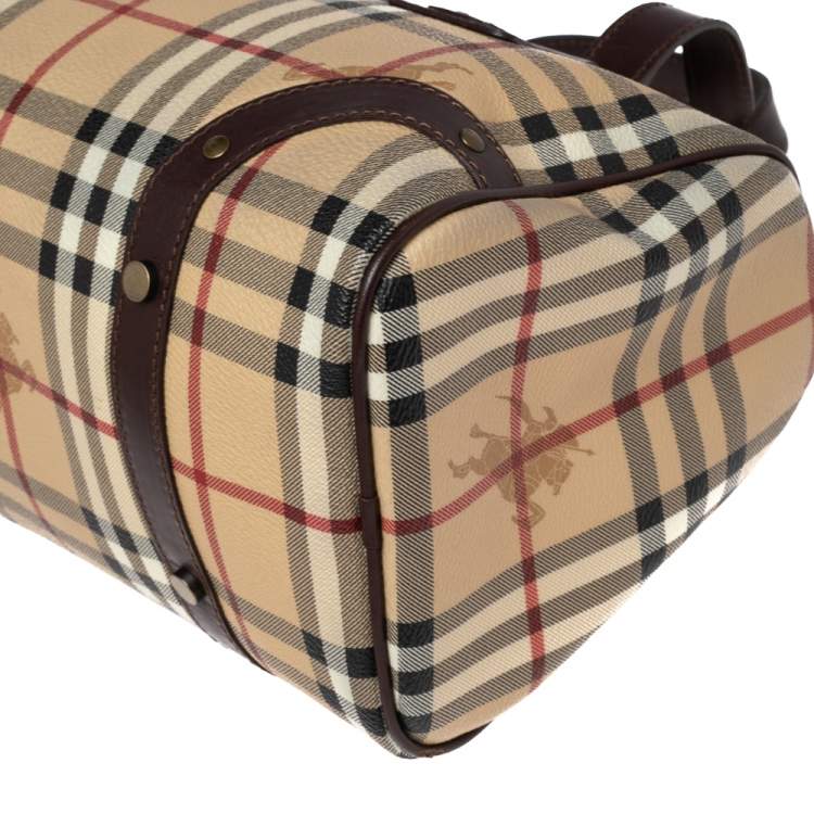 Pre Owned Burberry Beige Haymarket Coated Canvas and Leather Chester Bowling Bag