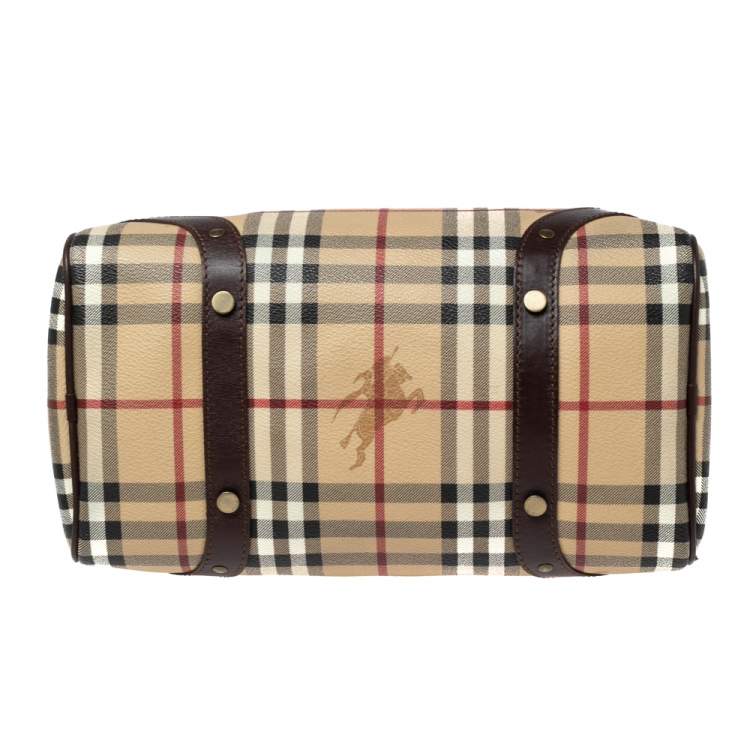 Pre Owned Burberry Beige Haymarket Coated Canvas and Leather Chester Bowling Bag