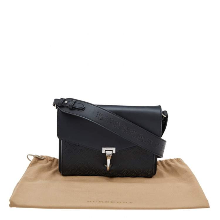 Pre Owned Burberry Black Logo Perforated Leather Small Macken Crossbody Bag