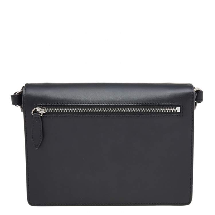 Pre Owned Burberry Black Logo Perforated Leather Small Macken Crossbody Bag