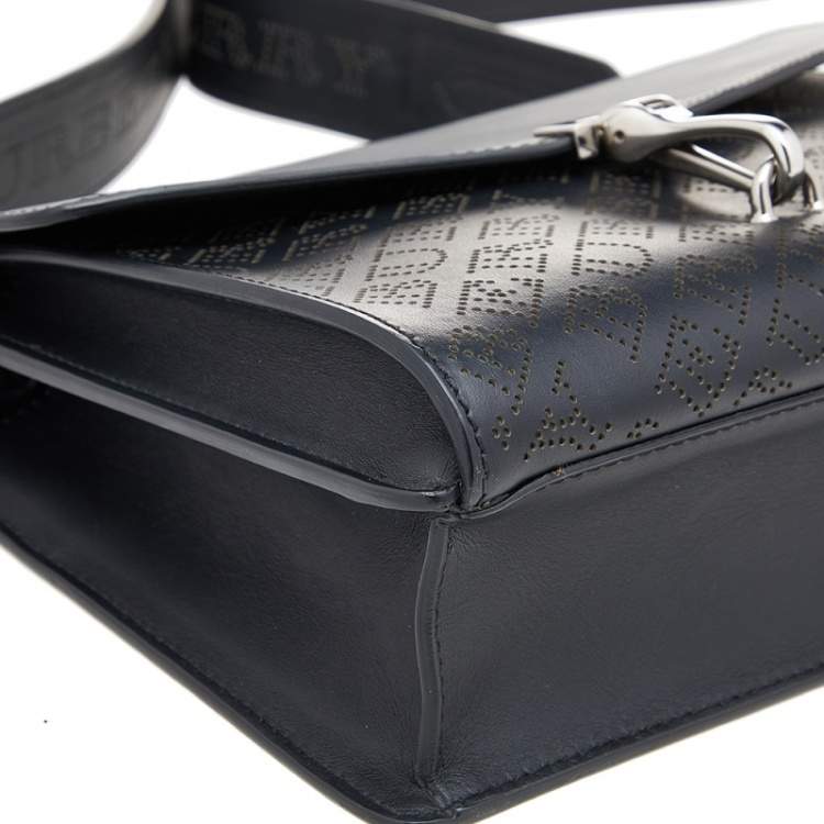 Pre Owned Burberry Black Logo Perforated Leather Small Macken Crossbody Bag