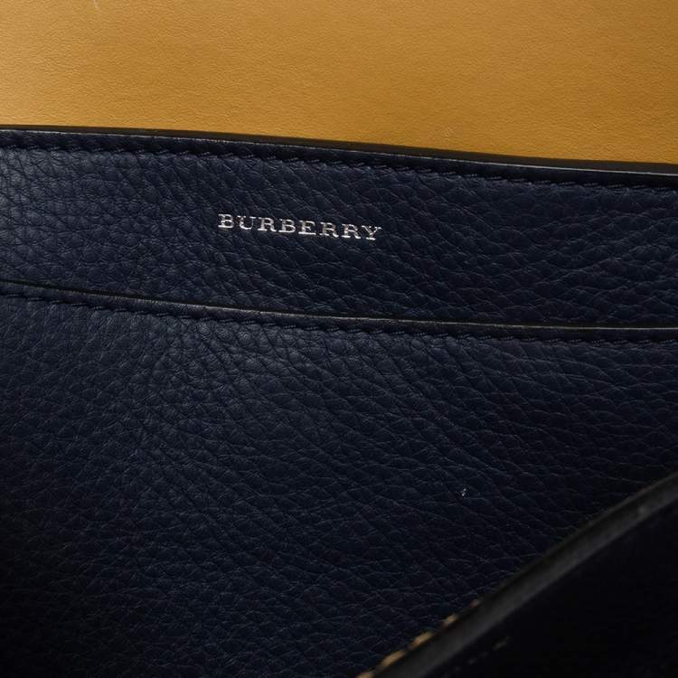 Pre Owned Burberry Navy Blue Leather Small Belt Tote