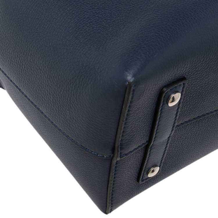 Pre Owned Burberry Navy Blue Leather Small Belt Tote