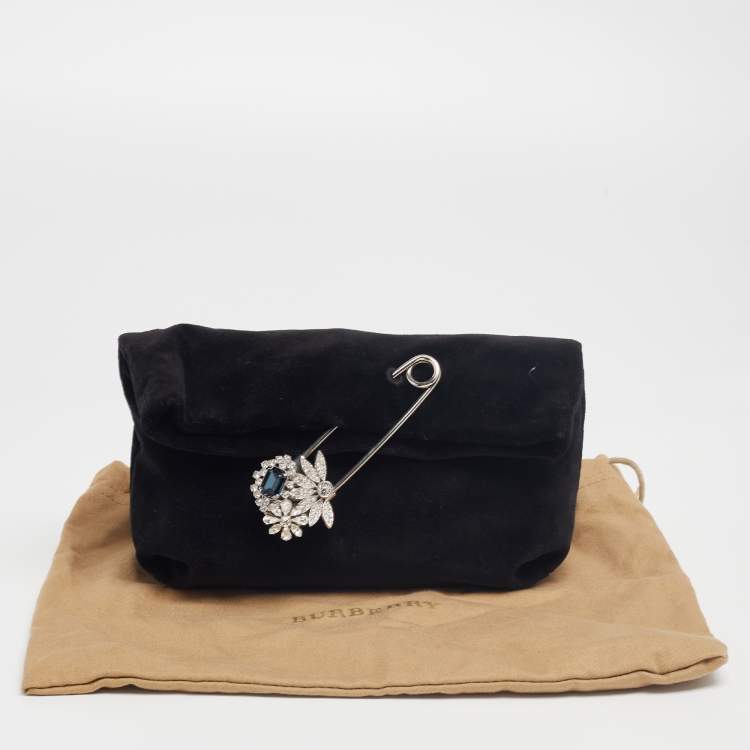 Pre Owned Burberry Black Velvet Crystal Embellished Pin Clutch