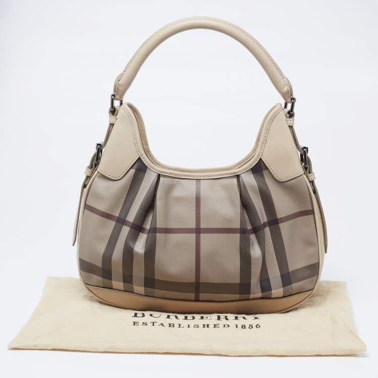 Pre Owned Burberry Grey Smoked Check PVC and Leather Small Brooklyn Hobo