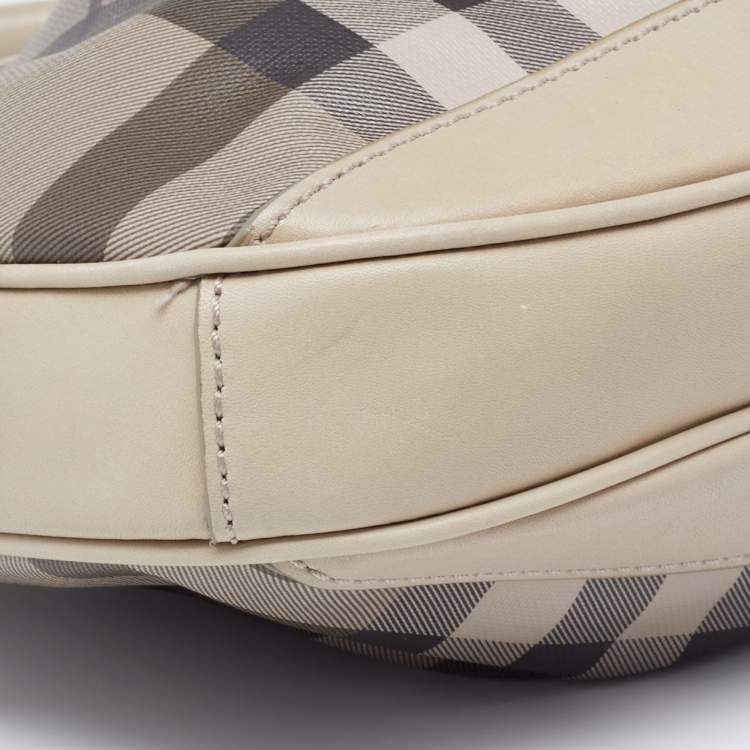 Pre Owned Burberry Grey Smoked Check PVC and Leather Small Brooklyn Hobo