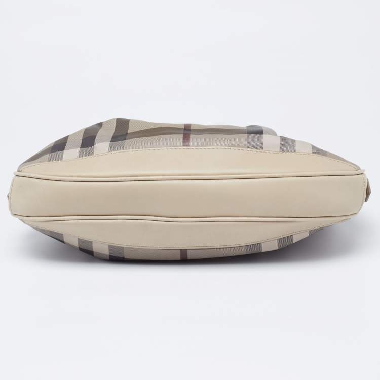 Pre Owned Burberry Grey Smoked Check PVC and Leather Small Brooklyn Hobo