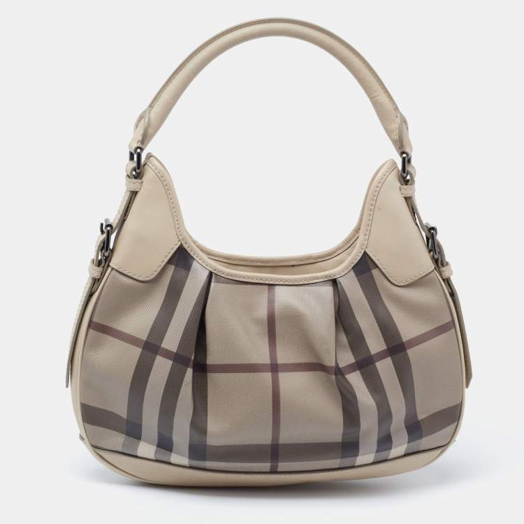 Pre Owned Burberry Grey Smoked Check PVC and Leather Small Brooklyn Hobo