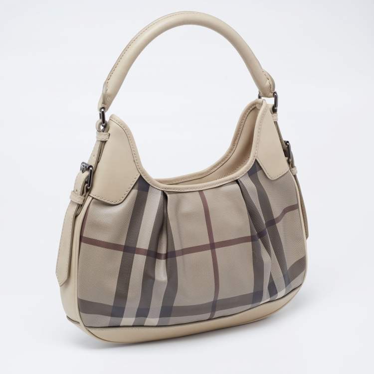 Pre Owned Burberry Grey Smoked Check PVC and Leather Small Brooklyn Hobo