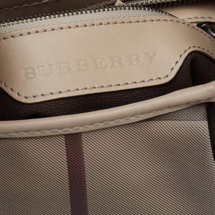 Pre Owned Burberry Grey Smoked Check PVC and Leather Small Brooklyn Hobo