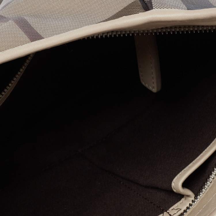 Pre Owned Burberry Grey Smoked Check PVC and Leather Small Brooklyn Hobo
