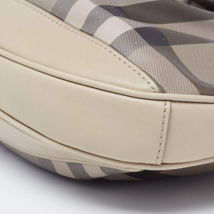 Pre Owned Burberry Grey Smoked Check PVC and Leather Small Brooklyn Hobo