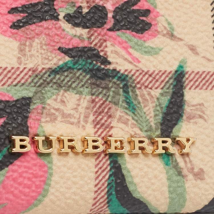 Pre Owned Burberry Multicolor Izzy Haymarket Flower Check Coated Canvas and Leather Card Holder