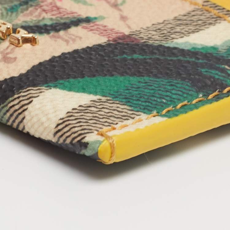 Pre Owned Burberry Multicolor Izzy Haymarket Flower Check Coated Canvas and Leather Card Holder