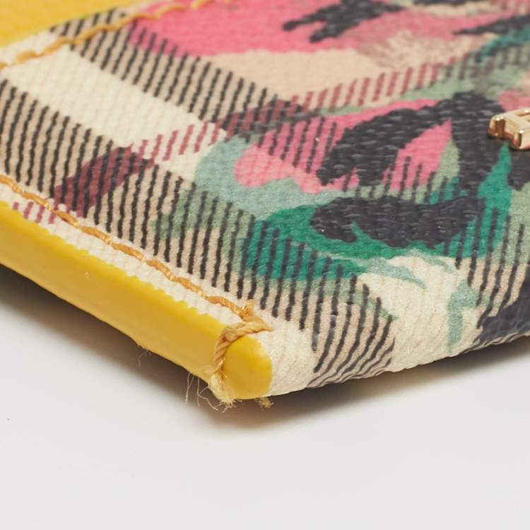 Pre Owned Burberry Multicolor Izzy Haymarket Flower Check Coated Canvas and Leather Card Holder