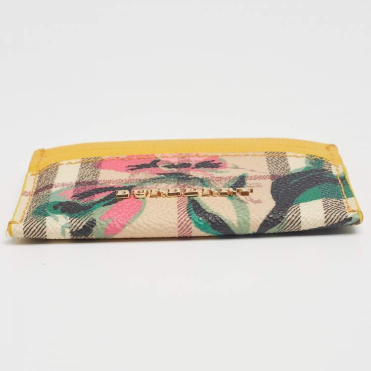Pre Owned Burberry Multicolor Izzy Haymarket Flower Check Coated Canvas and Leather Card Holder