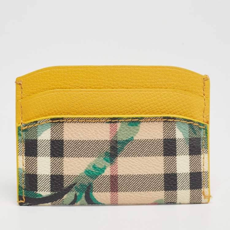 Pre Owned Burberry Multicolor Izzy Haymarket Flower Check Coated Canvas and Leather Card Holder