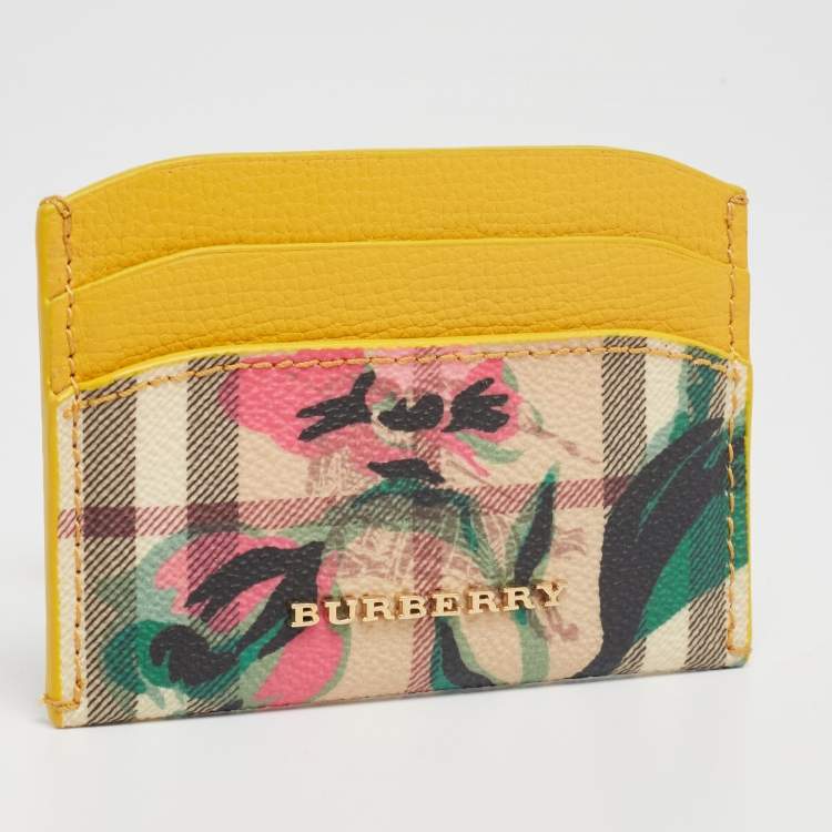 Pre Owned Burberry Multicolor Izzy Haymarket Flower Check Coated Canvas and Leather Card Holder