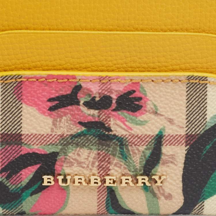 Pre Owned Burberry Multicolor Izzy Haymarket Flower Check Coated Canvas and Leather Card Holder