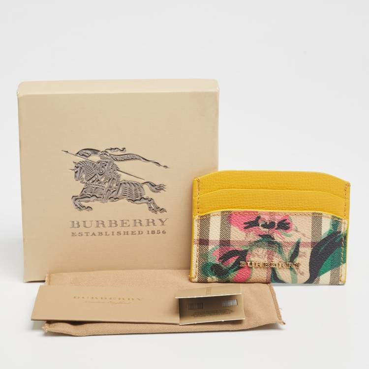 Pre Owned Burberry Multicolor Izzy Haymarket Flower Check Coated Canvas and Leather Card Holder