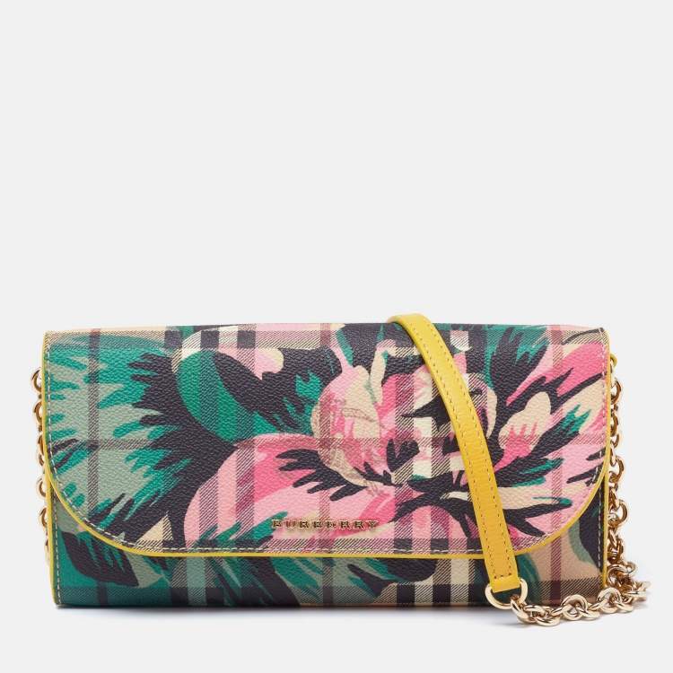 Burberry Multicolor Haymarket Flower Check Coated Canvas and Leather Izzy  Wallet on Chain Burberry | TLC