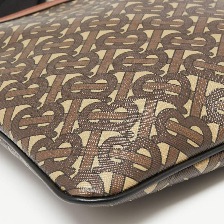 Pre Owned Burberry Brown/Tan TB Monogram Coated Canvas and Leather Messenger Bag