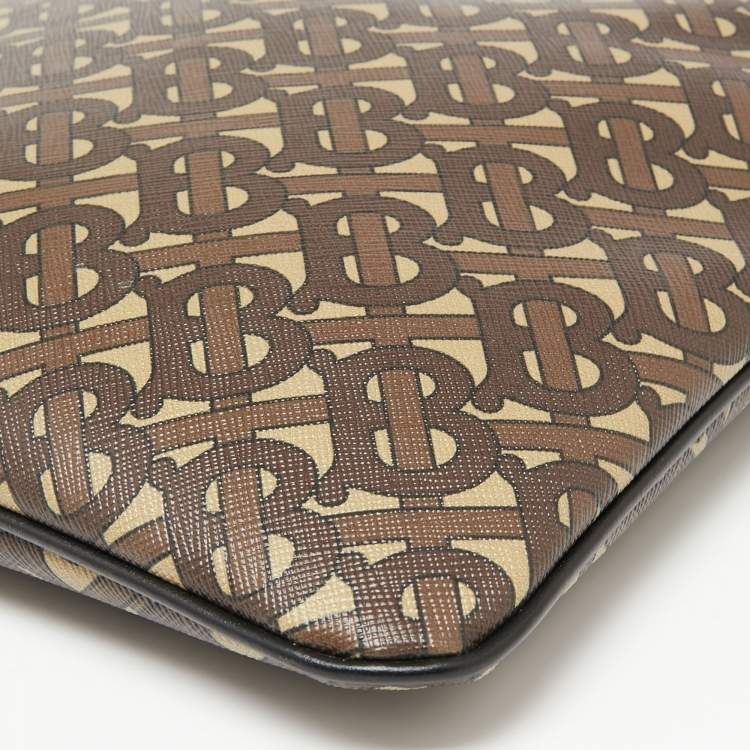 Pre Owned Burberry Brown/Tan TB Monogram Coated Canvas and Leather Messenger Bag
