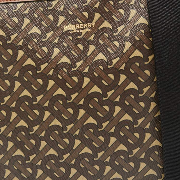 Pre Owned Burberry Brown/Tan TB Monogram Coated Canvas and Leather Messenger Bag