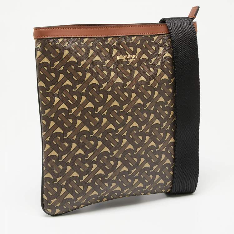 Pre Owned Burberry Brown/Tan TB Monogram Coated Canvas and Leather Messenger Bag
