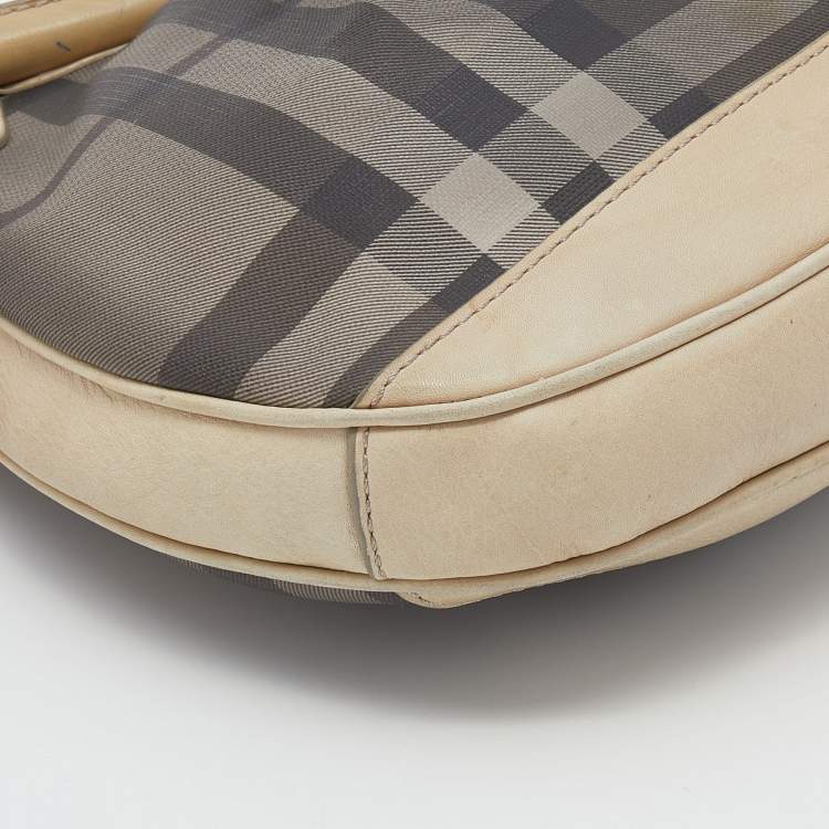 Pre Owned Burberry Beige Coated Canvas And Leather Small Brooklyn Hobo