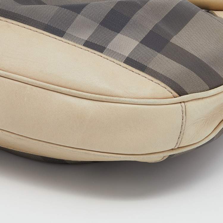 Pre Owned Burberry Beige Coated Canvas And Leather Small Brooklyn Hobo