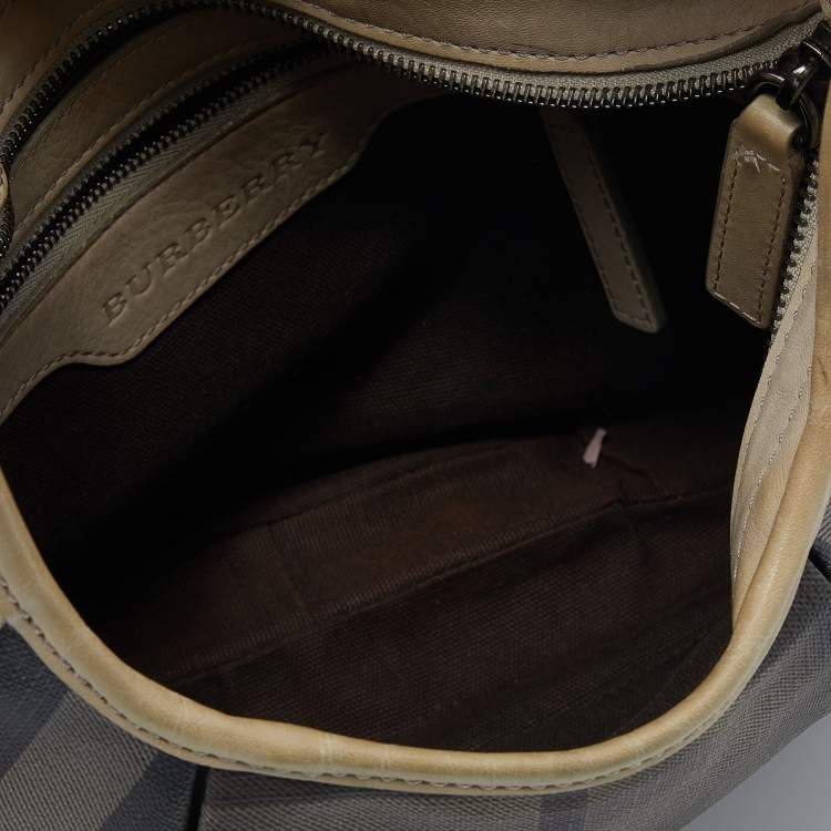 Pre Owned Burberry Beige Coated Canvas And Leather Small Brooklyn Hobo