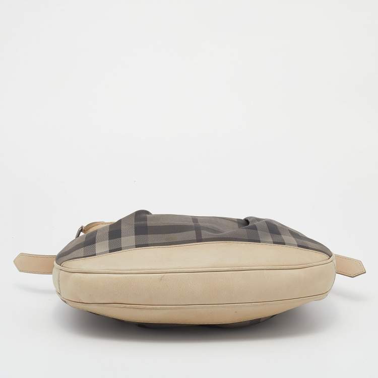 Pre Owned Burberry Beige Coated Canvas And Leather Small Brooklyn Hobo